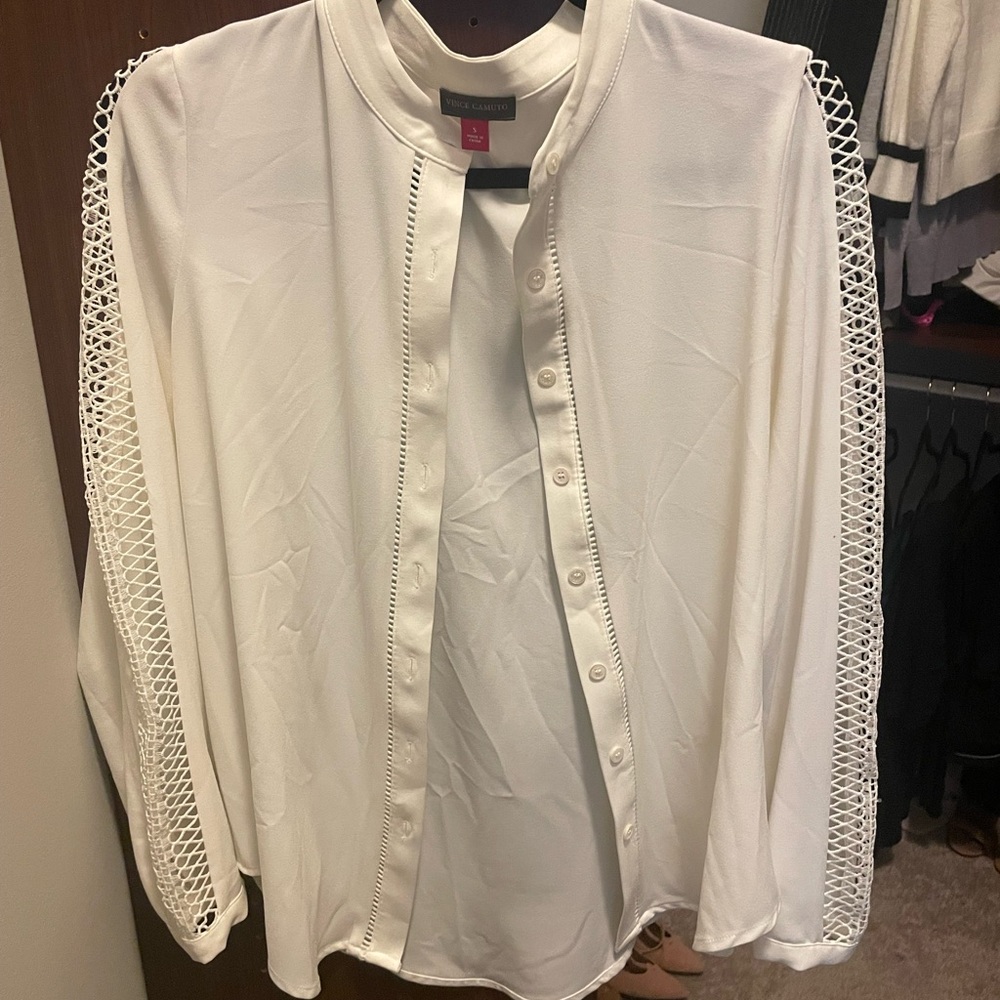 Vince Camuto White Long Sleeve Embellished Blouse